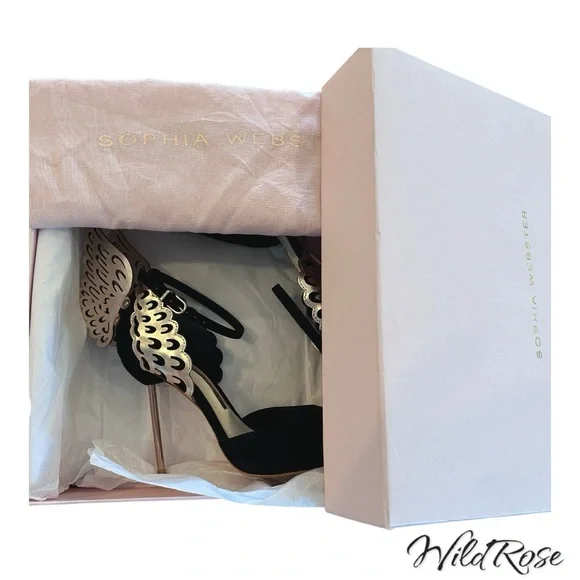 SOPHIA WEBSTER EVANGELINE D’ORSAY BLACK & ROSE GOLD BUTTERFLY WINGS PUMPS SZ 36